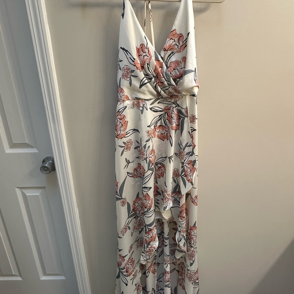 Hi low Floral Dress with beautiful strappy back- White and Pink